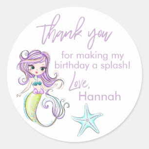 Mermaid Starfish Birthday Party Thank You Stickers