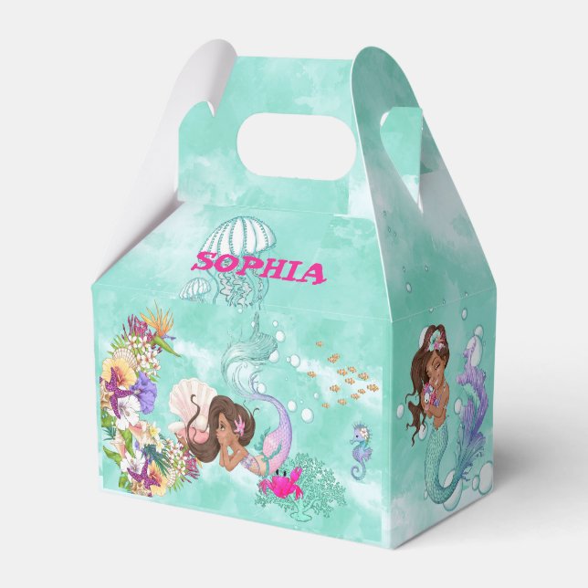 Mermaid Starfish Cute Personal Dark Hair Favour Box (Front Side)