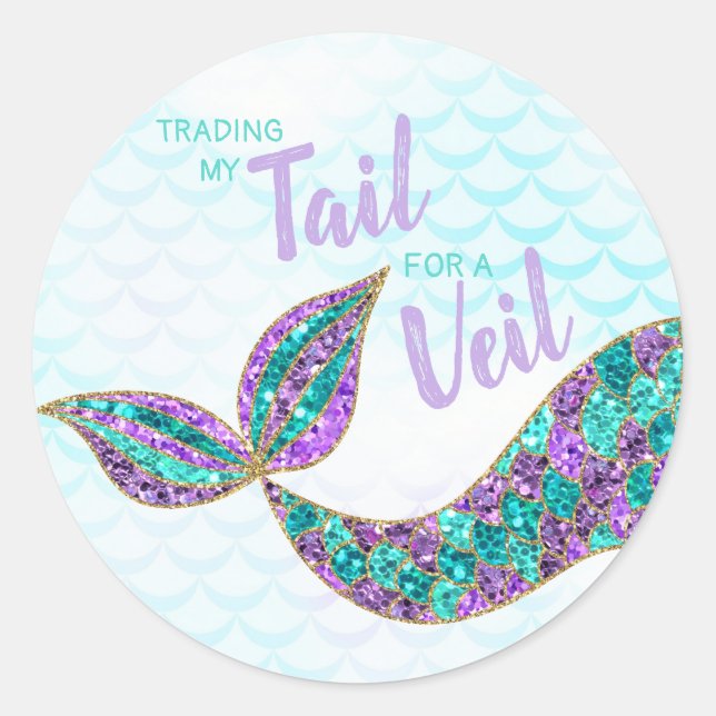 Mermaid sticker Glitter, Bridal Shower, Thank you (Front)