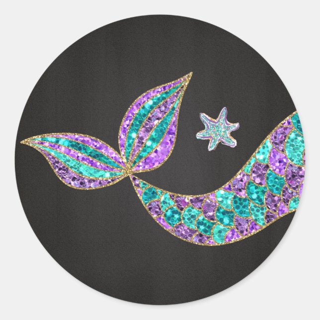 Mermaid sticker Glitter, Under the sea Thank you (Front)