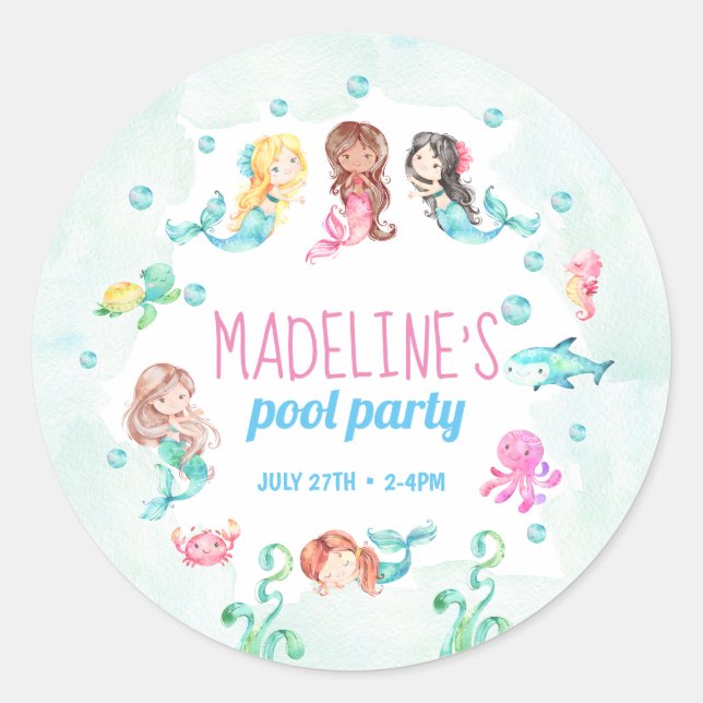 Mermaid sticker, mermaid party favours sticker (Front)