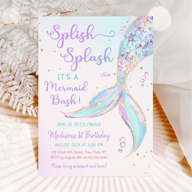 Mermaid Summer Pool 1st Birthday Party Invitation (Creator Uploaded)