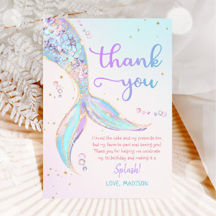 Mermaid Summer Pool 1st Birthday Party Thank You Card