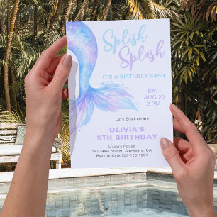 Mermaid Summer Pool Birthday Party Invitation