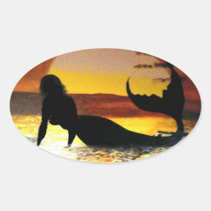 Mermaid sundown oval sticker