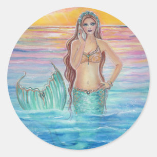mermaid sunset ocean stickers by Renee Lavoie