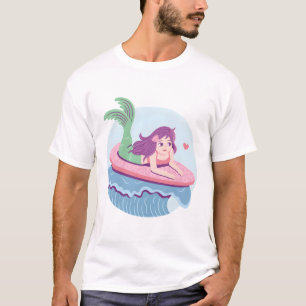 Mermaid Surfing on Pink Surfboard T-Shirt