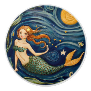 Mermaid Swimming Underwater Sea Ocean Fairytale Ceramic Knob