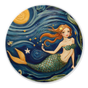 Mermaid Swimming Underwater Sea Ocean Fairytale Ceramic Knob
