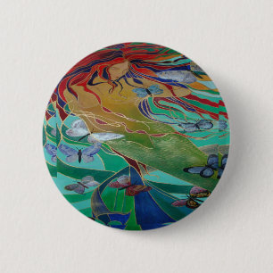 Mermaid Swimming with Butterflies Fantasy Art 6 Cm Round Badge