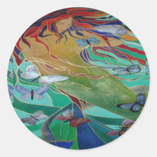 Mermaid Swimming with Butterflies Fantasy Art Classic Round Sticker