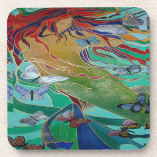 Mermaid Swimming with Butterflies Fantasy Art Coaster