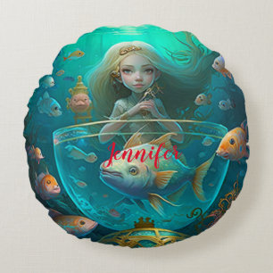 Mermaid swimming with fish custom round cushion