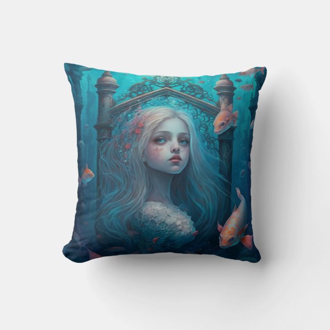 Mermaid swimming with fish  cute throw pillow (Front)