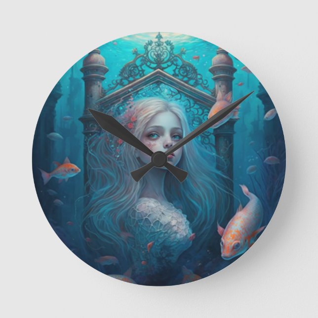 Mermaid swimming with fish  cute wall clock (Front)
