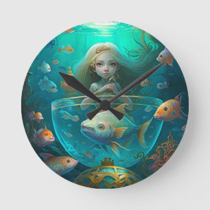 Mermaid swimming with fish  cute wall clock
