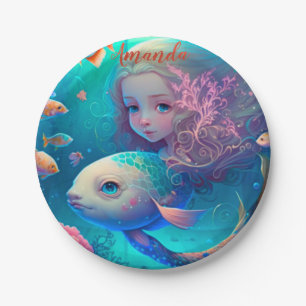 Mermaid swimming with fish cute wall clock paper paper plate