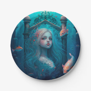 Mermaid swimming with fish  cute wall clock paper  plate