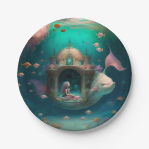 Mermaid swimming with fish  cute wall clock paper  plate