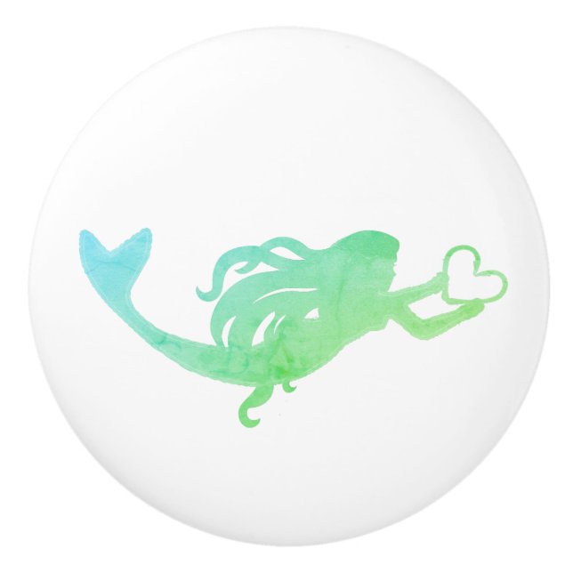Mermaid Swimming With Hook Heart Ceramic Knob (Front)