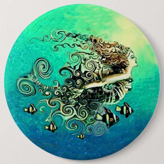 Mermaid Swimming with the Fish 6 Cm Round Badge (Front)