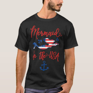 Mermaid T USA Patriotic Flag Tail Font Red White T-Shirt