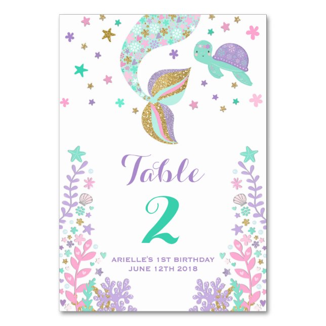 Mermaid Table Number Mermaid Seat Chart Pink Gold (Front)
