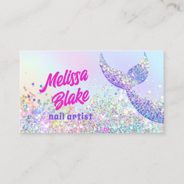 mermaid tail chunky pastel glitter business card (Front)