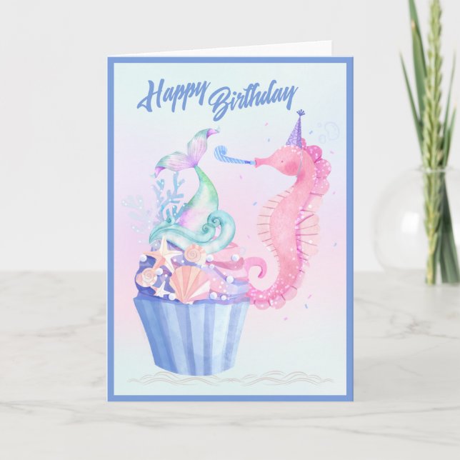 Mermaid Tail Cupcake Birthday Card (Front)