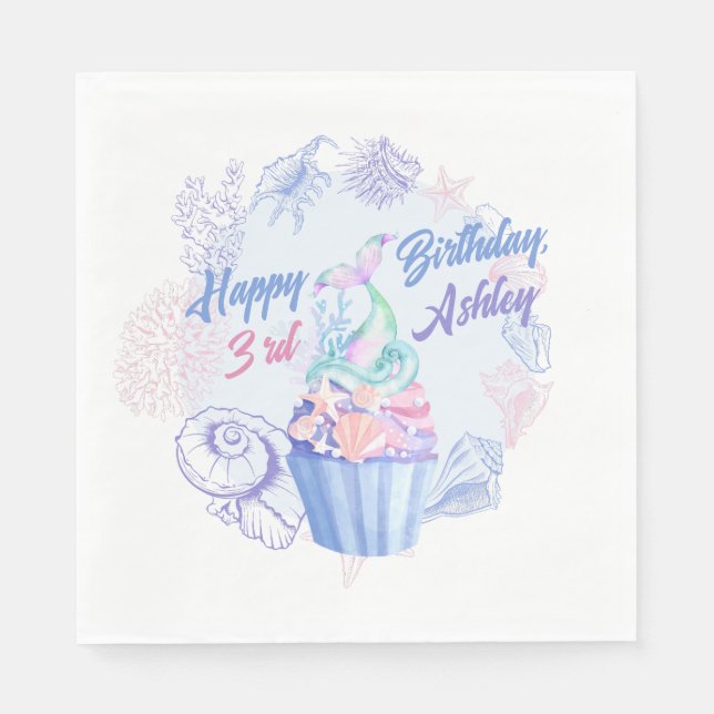 Mermaid Tail Cupcake Birthday Paper Napkins (Front)
