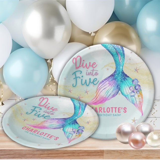Mermaid tail Dive into Five Glitter  Paper Plate (Creator Uploaded)