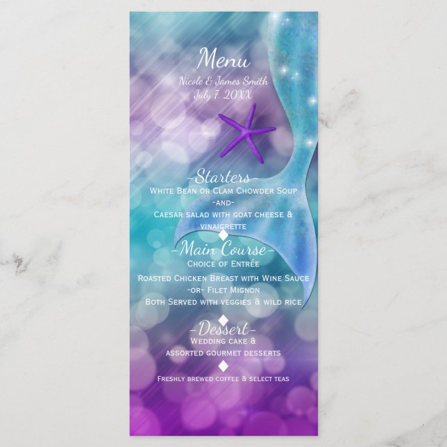 Mermaid Tail Enchanted Under The Sea Party Menu (Front)