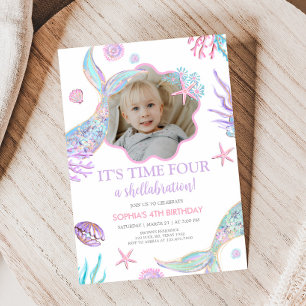 Mermaid Tail Fourth Birthday Party  Invitation