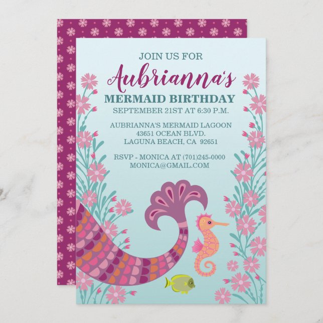 Mermaid Tail Girl Birthday Party Invitation (Front/Back)