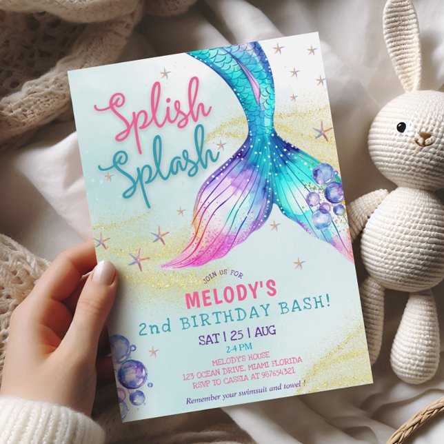 Mermaid Tail Glitter 2nd Birthday Invitation (Creator Uploaded)