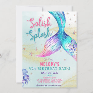 Mermaid Tail Glitter 4th Birthday Invitation