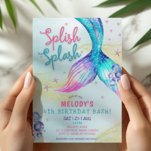 Mermaid Tail Glitter 4th Birthday Invitation