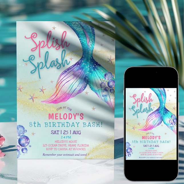 Mermaid Tail Glitter 8th Birthday Invitation (Creator Uploaded)