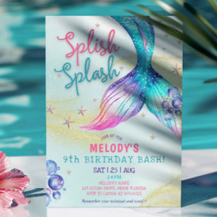 Mermaid Tail Glitter 9th Birthday Invitation