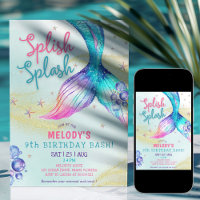 Mermaid Tail Glitter 9th Birthday Invitation