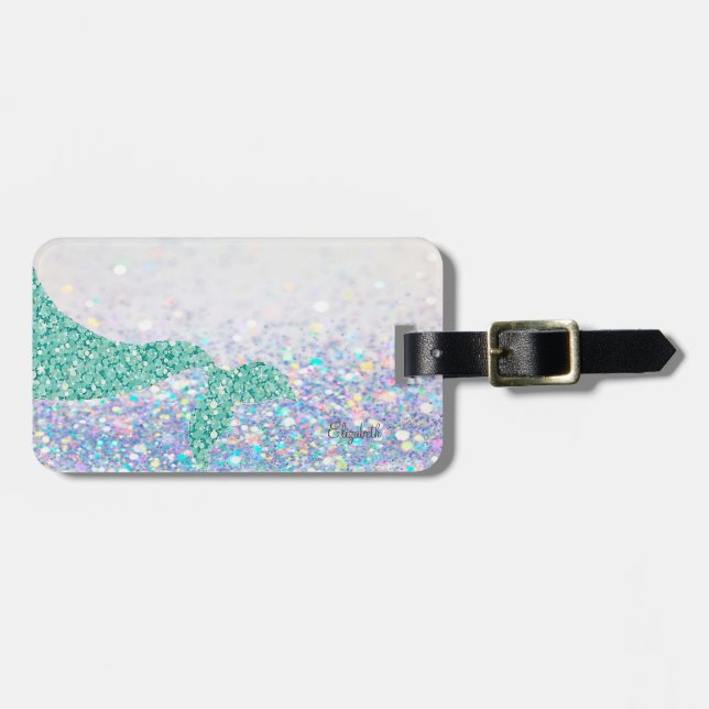 Mermaid Tail ,Glitter Bokeh - Personalised Luggage Tag (Front Horizontal)