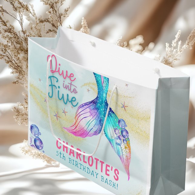 Mermaid Tail Glitter Dive into Five birthday Large Gift Bag (Creator Uploaded)