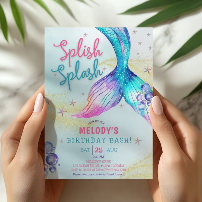 Mermaid Tail Glitter Splish Splash birthday Invitation (Creator Uploaded)