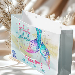 Mermaid Tail Glitter Splish Splash birthday Large Gift Bag