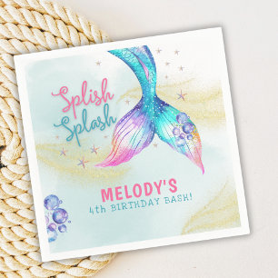 Mermaid Tail Glitter Splish Splash birthday Napkin