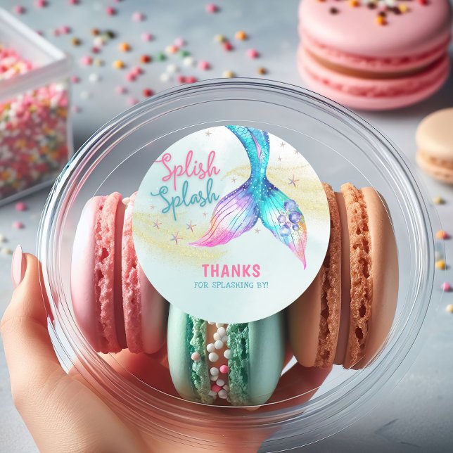 Mermaid Tail Glitter Splish Splash Thank you Classic Round Sticker (Creator Uploaded)