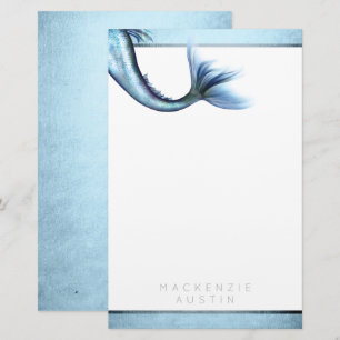 Mermaid Tail Glitz Muted Turquoise Blue Custom Stationery