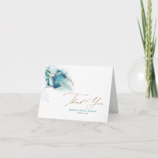 Mermaid Tail Gold Glitter Thank You Card (Front)