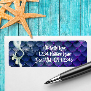 Mermaid Tail in Blue and Sparkling Scales Address Return Address Label