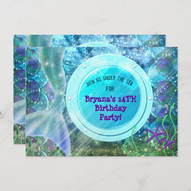 Mermaid Tail Magic Under the Sea Birthday Party Invitation (Front/Back)